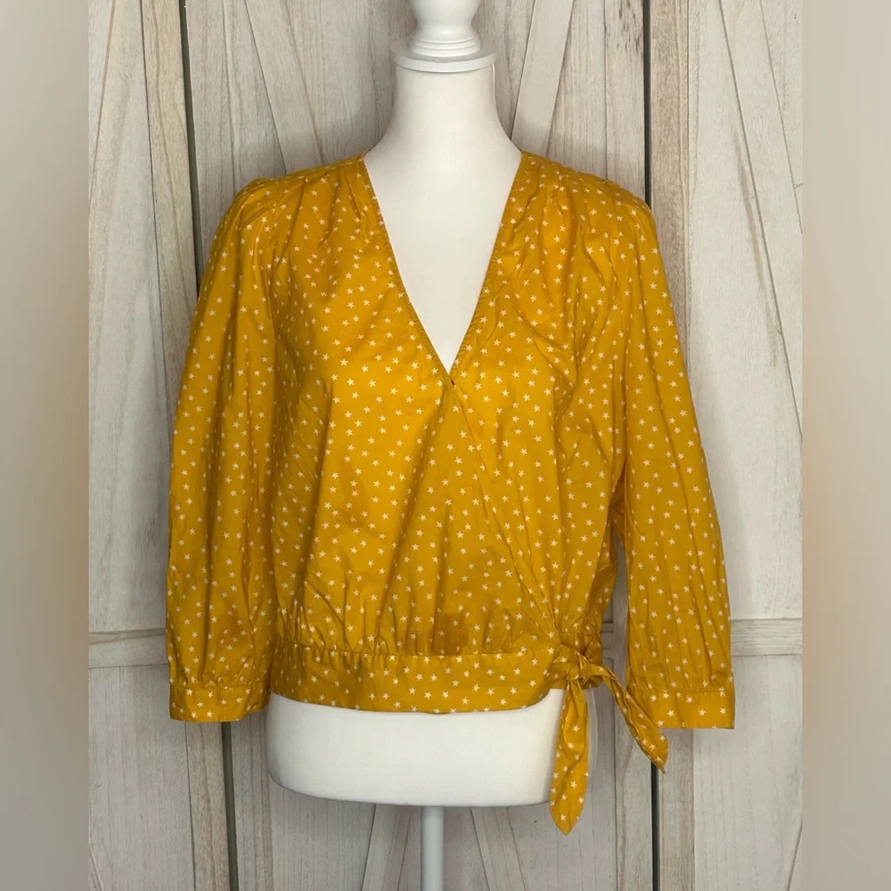 Madewell Yellow Polka Dot Wrap Blouse